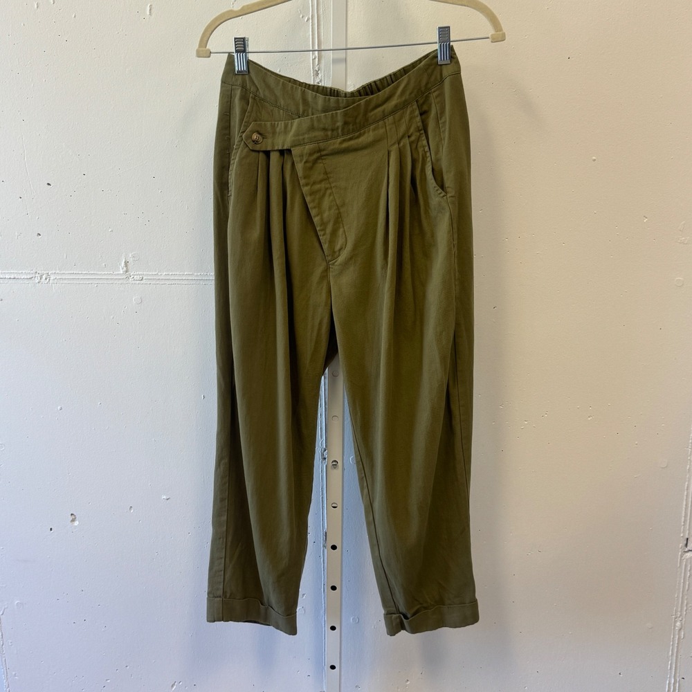 Mable Olive Green Asymmetrical Button Pleated Tapered Pants MP6040 Small Utility